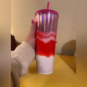 24 oz Holographic Pink‑to‑Ted “drip” Starbucks Holiday Tumbler